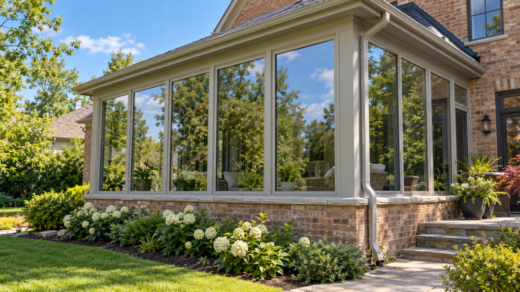 Sunlit home sunroom with reflective window film reducing heat